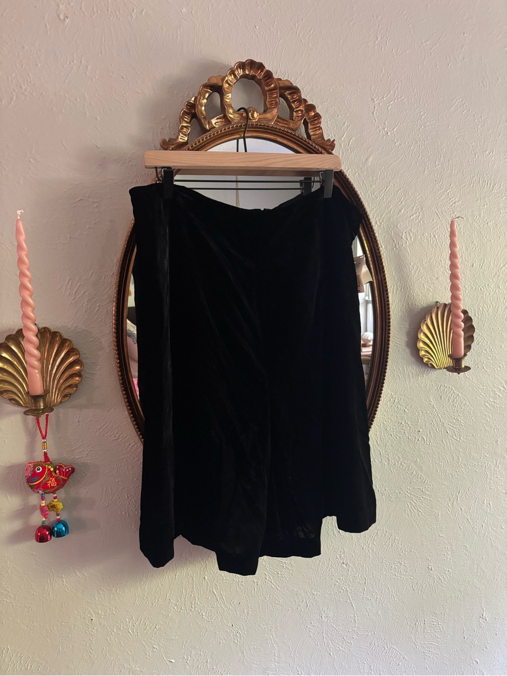 Nicole Miller Vintage Black Velvet Midi Skirt